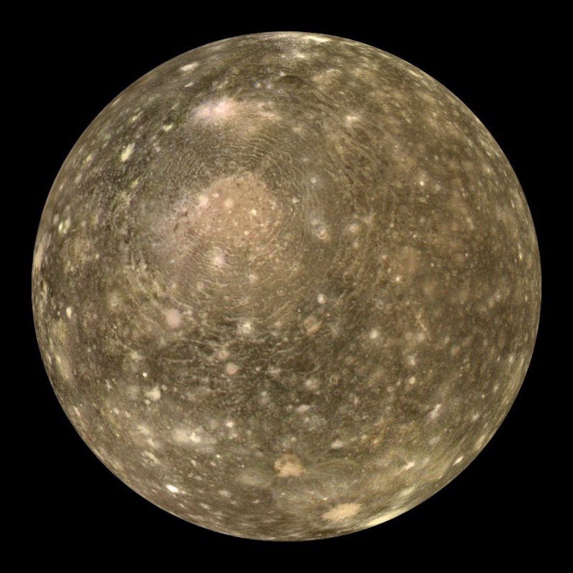 FarLife1's tweet photo. Callisto is the third-largest moon in the solar system, and the second-largest satellite orbiting Jupiter. The surface of Callisto is the oldest and most heavily cratered object in the solar system. It orbits Jupiter at a distance 6x greater than our Moon orbits the Earth. https://t.co/j1QnUuqdLu