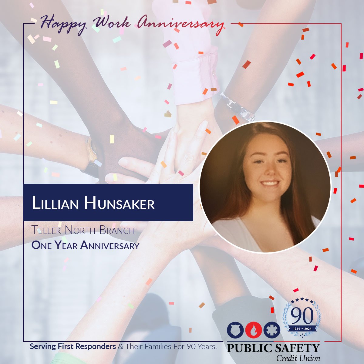 We would like to wish Lillian Hunsaker a happy one-year #PSCU work anniversary! Thank you for providing excellent customer service for our members! #HappyWorkAnniversary