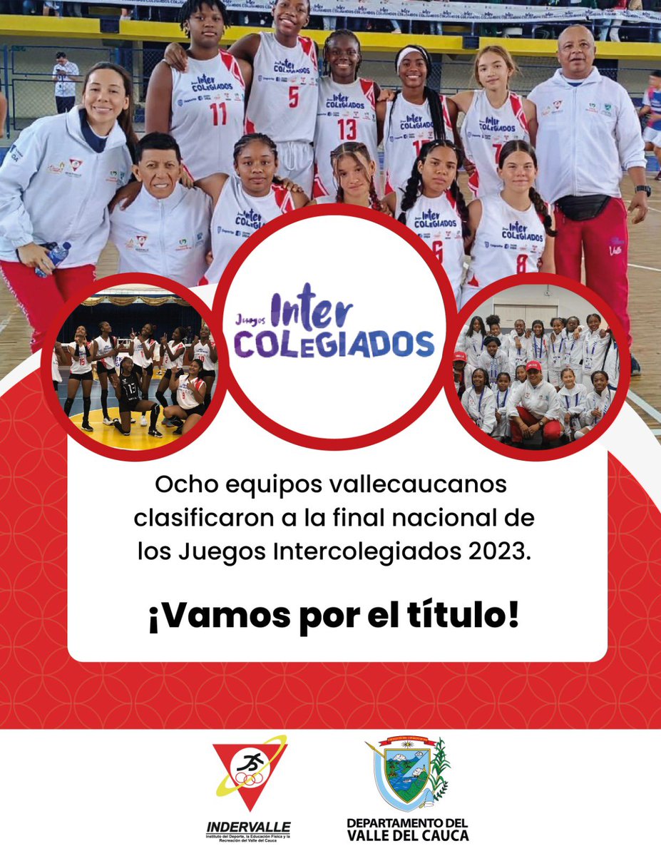 ¡Estamos listos para la final nacional de los Juegos Intercolegiados! Los equipos de conjunto del Valle del Cauca, con su talento y disciplina esperan consagrarse como los mejores en la final nacional de los Juegos Intercolegiados 🏐🏀⚽️.