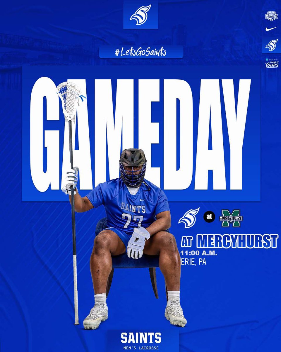 GAME DAY. 🥍: Men's Lacrosse @ #12 Mercyhurst ⏰: 11:00 A.M. 📍: Erie, PA 🏟️: Saxon Stadium 🖥️: tinyurl.com/3dbkb8fu 📊: tinyurl.com/2psv3etm @TMUMensLacrosse #LetsGoSaints