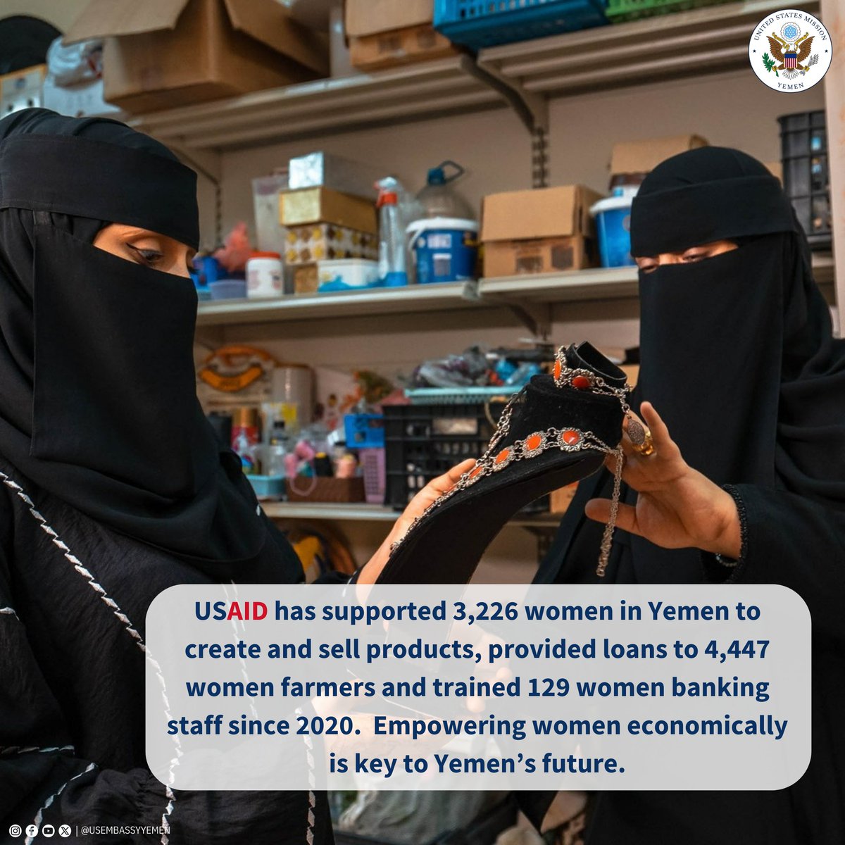 We know that when women are economically empowered, they can make transformational contributions to their societies. @USAID support improves Yemeni women’s capacity to access credit, find sustainable jobs, and increase their economic power and resilience. @USAIDMiddleEast