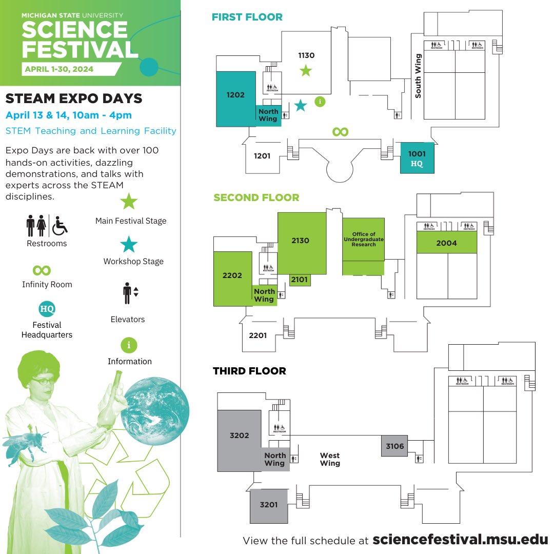 STEAM Expo Days have begun✨ Events are across MSU campus with the center hub in the STEM Teaching and Learning Facility! Head on over April 13th & 14th from 10am to 4pm🙌

For more information go to sciencefestival.msu.edu/visitors/steam…