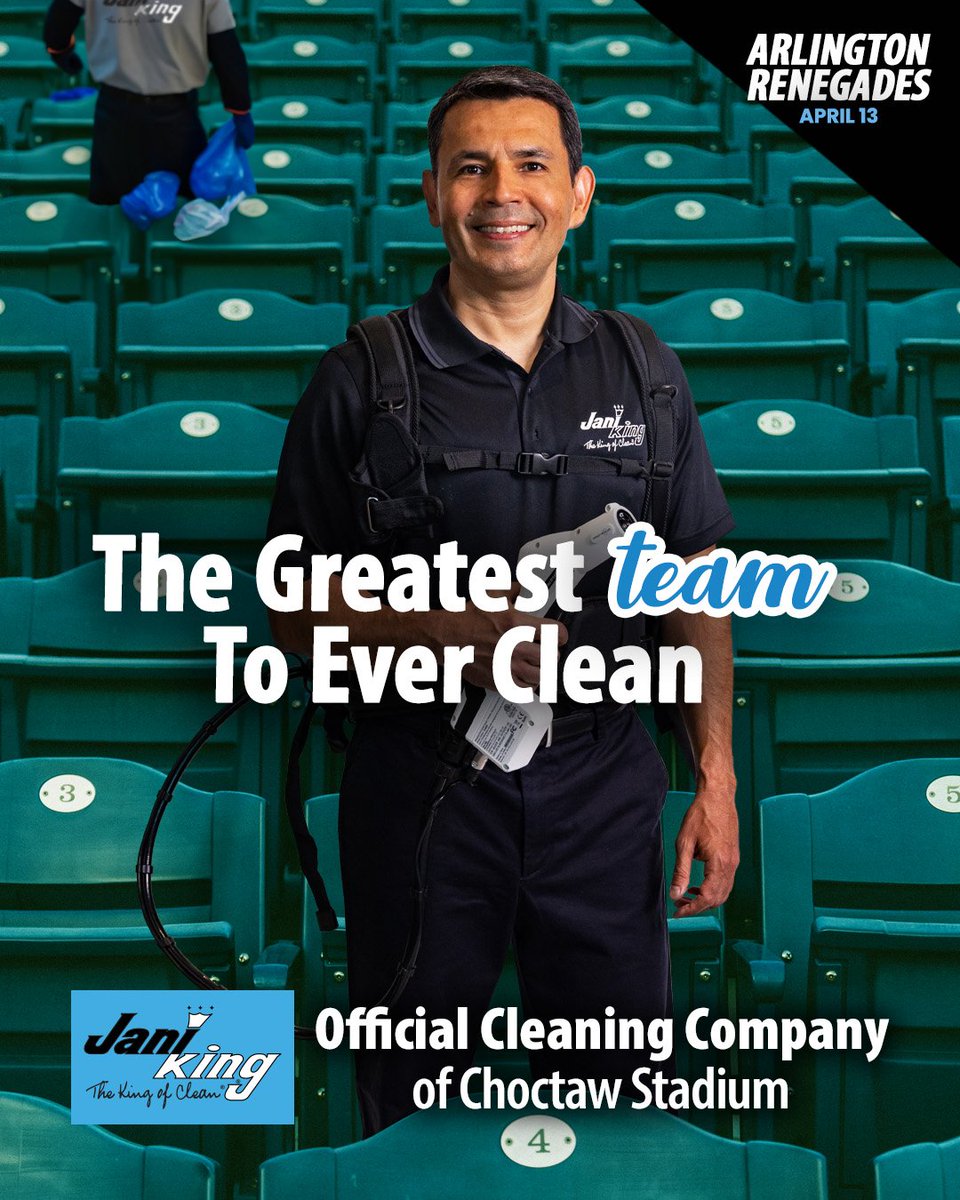 Ready, set, clean! We're all set to make @choctawstadium sparkle for the @TheUFL showdown! Our franchisee's clean team will be showing off their cleaning game! 🏈🏟️ #CleanTeam #ArlingonRenegades #Football #JaniKing #KingofClean #JaniKingClean