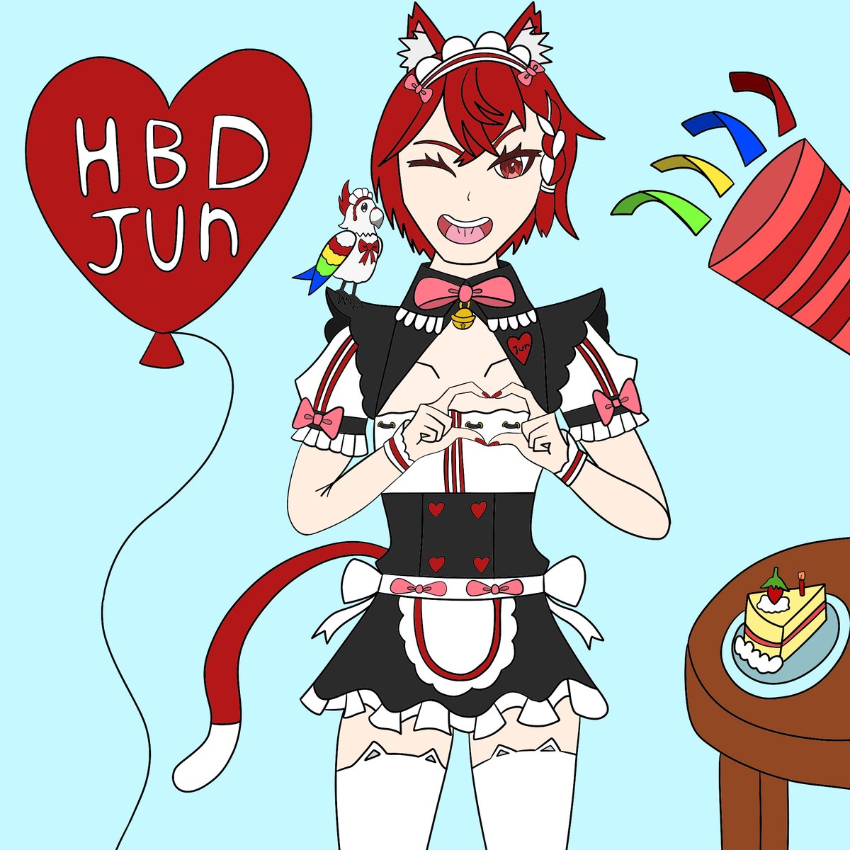 HBD JUN! since you did the vanilla reveal, i decided to draw you in a nekopara outfit, hope you like the maid jun and unagi. Jun proving he is one of the girls as always!   #Parrart