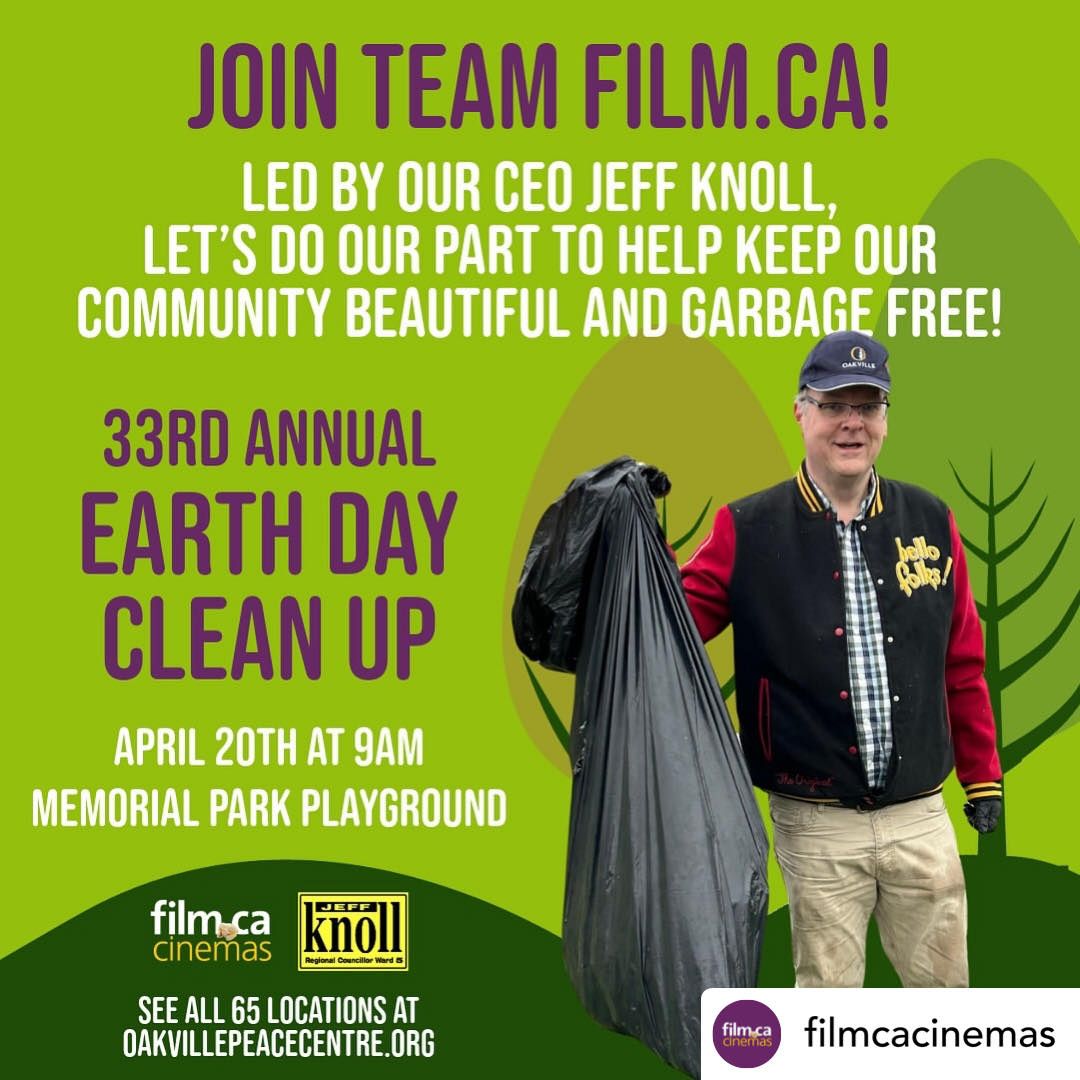 Join @FilmCaCinemas teams at Oakville's 33rd Annual Earth Day Clean up on Saturday April 20th beginning at 9 AM! 🍃

See all 65 clean up locations at buff.ly/3GRGLEe

#EarthDay #EarthDayCleanUp #litterfree #FilmCa #communityevent #Oakville #Halton