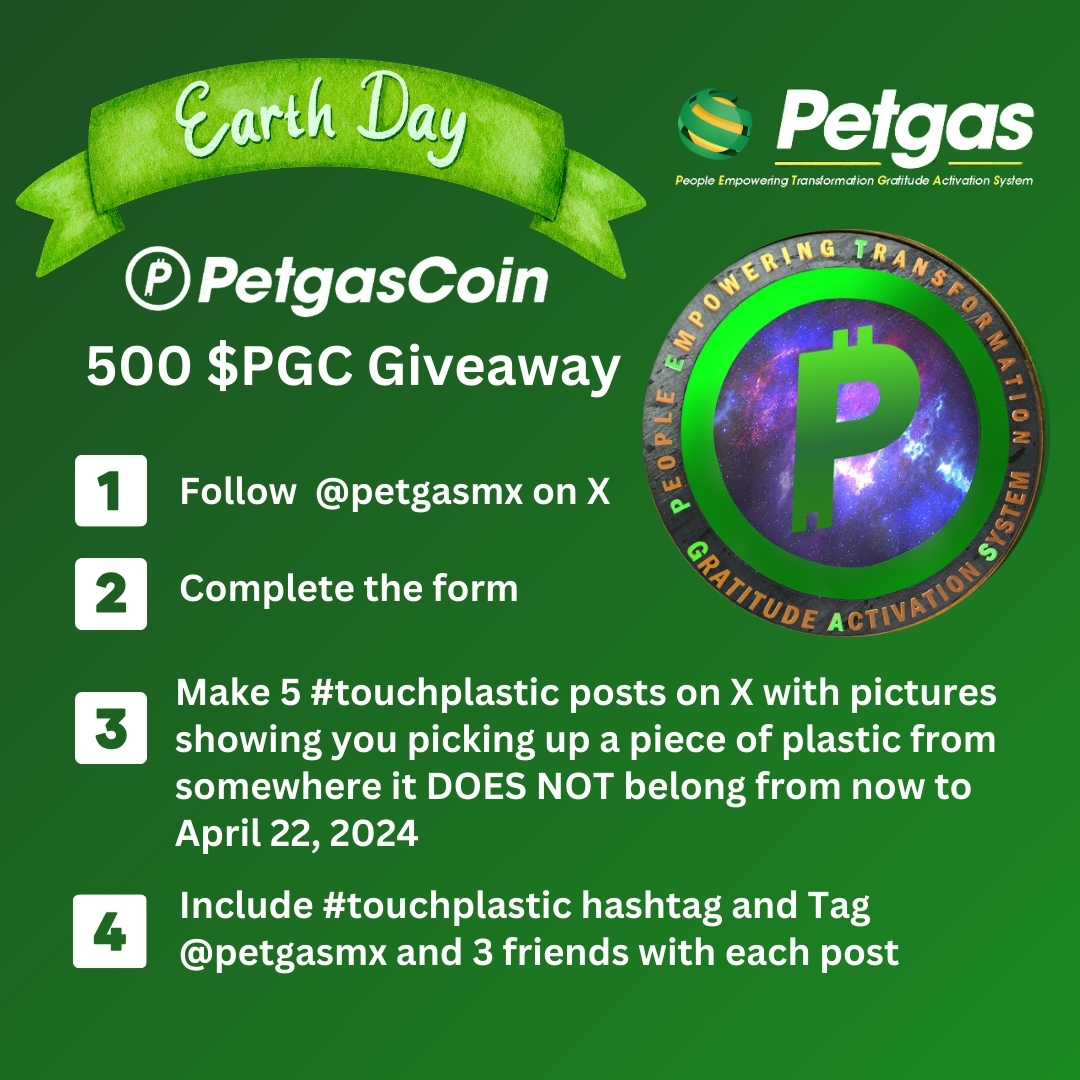 Who else is in for the #TouchPlastic challenge for Earth Day 2024?? 1⃣Follow @petgasmx on X 2⃣Complete the form bit.ly/petgascoin 3⃣Make 5 #touchplastic posts on X with pictures showing you picking up a piece of plastic from somewhere it DOES NOT belong from now to April