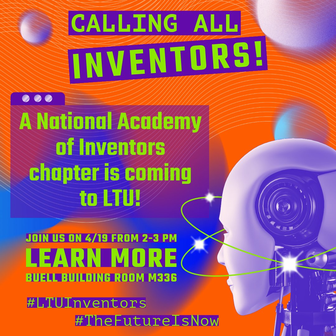 A National Academy of Inventors chapter is coming to Lawrence Technological University! ⚙️ Visit room M336 on Research Day, April 19, at 2:00 p.m. at to learn more about becoming a member. ✨ Be curious. Make magic. ✨ @AcadofInventors #WeAreLTU