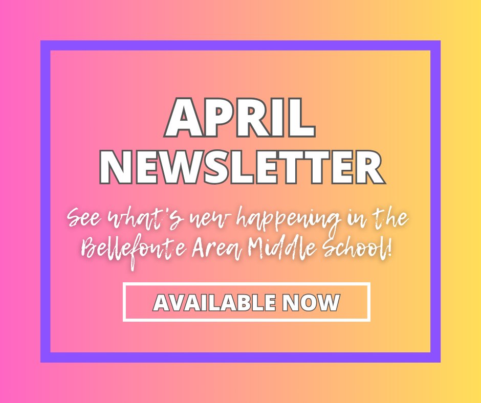 The Bellefonte Area Middle School monthly newsletter is available for its April edition! Check out the great activities and information that the BAMS staff has provided for the month of April. To view the newsletter, click here: sites.google.com/basd.net/april…