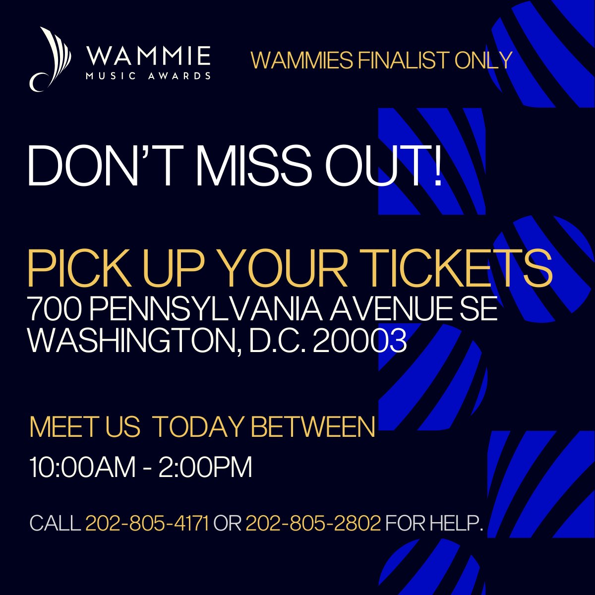 wammiesdc's tweet photo. The countdown is on, Wammies finalists! ⏰ Only a few hours left to secure your tickets. Need a hand? Feel free to contact us 📲. Eagerly waiting to see you all at the grand Wammies event! 🎉 Let the excitement build! https://t.co/ujwfBfXrw7