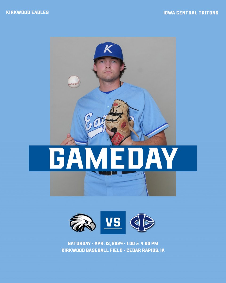 ＢＡＳＥＢＡＬＬ 🆚 #6 Iowa Central (31-6, 9-6 ICCAC) 🕑 1:00 PM & 4:00 PM 📍 Kirkwood Baseball Field | Cedar Rapids, IA 💻 kirkwoodeagles.com/live 📊 shorturl.at/bcnJM #GoEagles🦅⚾️ | @KCC_BSB