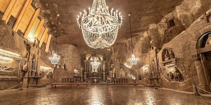 contains around 2,000 chambers, decorated with intricate carvings, sculptures, and even chandeliers made of salt.
