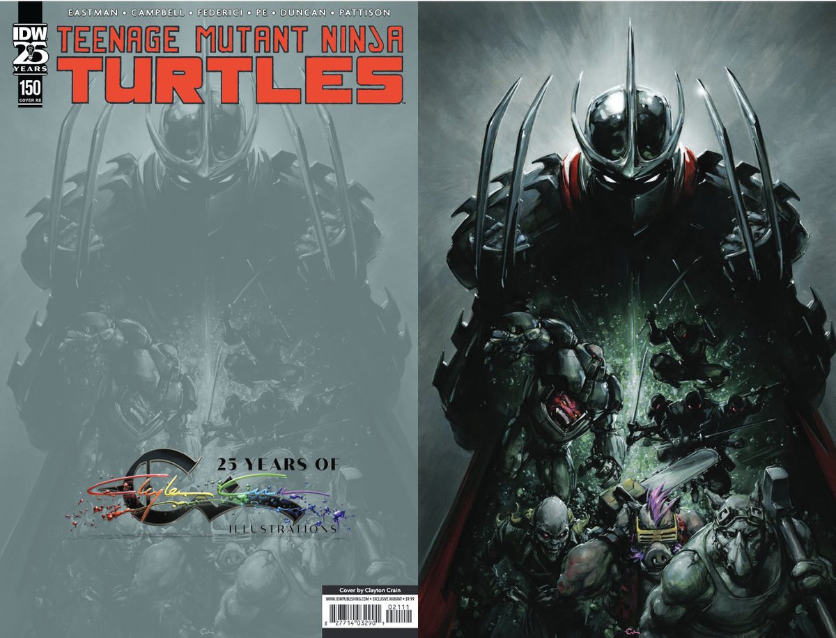 To celebrate #TheRoadto150 run by @mooncalfe1, we're doing a countdown of the RETAILER EXCLUSIVE covers for TMNT #150.

Today, we have a cover from @Clayton_Crain.

At your LCS on April 24: comicshoplocator.com

#TMNT #VariantCover #TMNT150