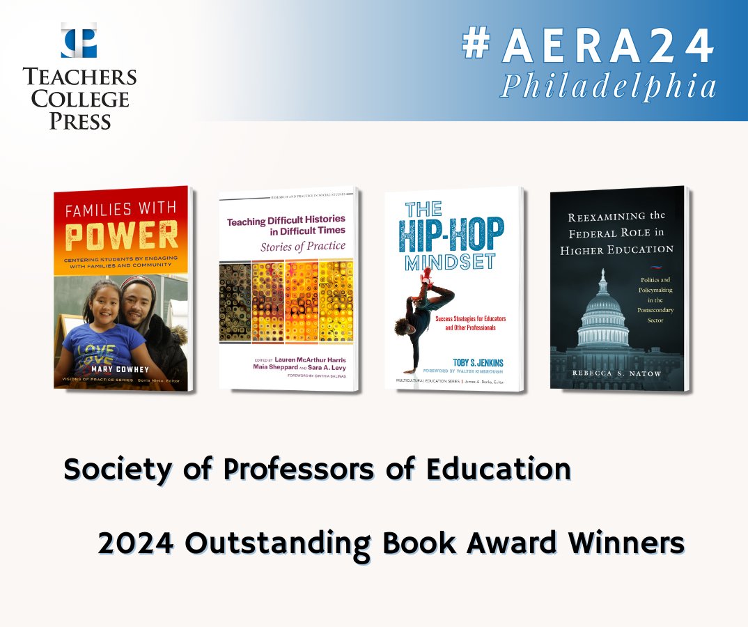 Congratulations to these authors, whose books have been awarded the 2024 Society of Professors of Education Outstanding Book Award!

Celebrate with SPE at their annual meeting, today in the Philadelphia Marriott Downtown Level 5, Salon F.

Thank you SPE for these honors! #AERA24