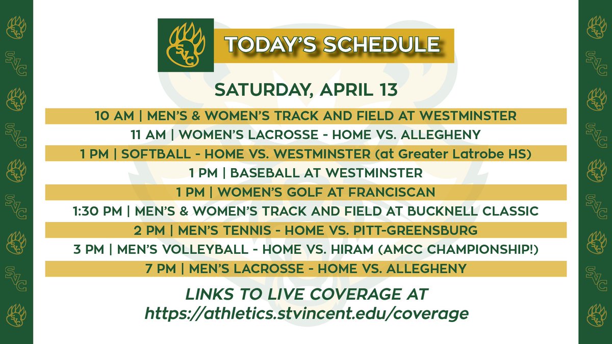 Today's a big day. ✔️ @bearcats_mvb plays for an AMCC title on their home court ✔️big PAC doubleheaders for @BaseballSVC and @SVC_Softball ✔️@SVCXCTF competes at two locales ✔️@SVC_Tennis hosts the Battle for Route 30 ✔️The first home night game in @SVC_MLAX history And more!…