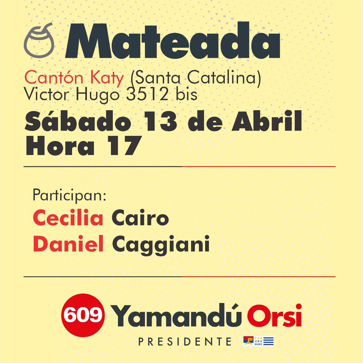 Hoy junto a @CeciliaCairoMpp tenemos mateada! A las 17 hs en calle Victor Hugo 3512 Bis, Barrio Santa Catalina