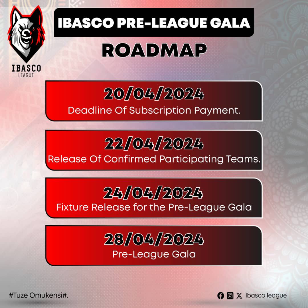 BenjaminMugaiga's tweet photo. 📣 Exciting News! 📣 The IBASCO Pr🎉 Get ready for a thrilling journey towards the big day on April 28, 2024, at City High School Kololo. 🏟️ Stay tuned for updates and mark your calendars! Let's make this pre-league gala one to remember! 🌟 #IBASCO #PreLeague #Roadmap https://t.co/FToDYTxtHD