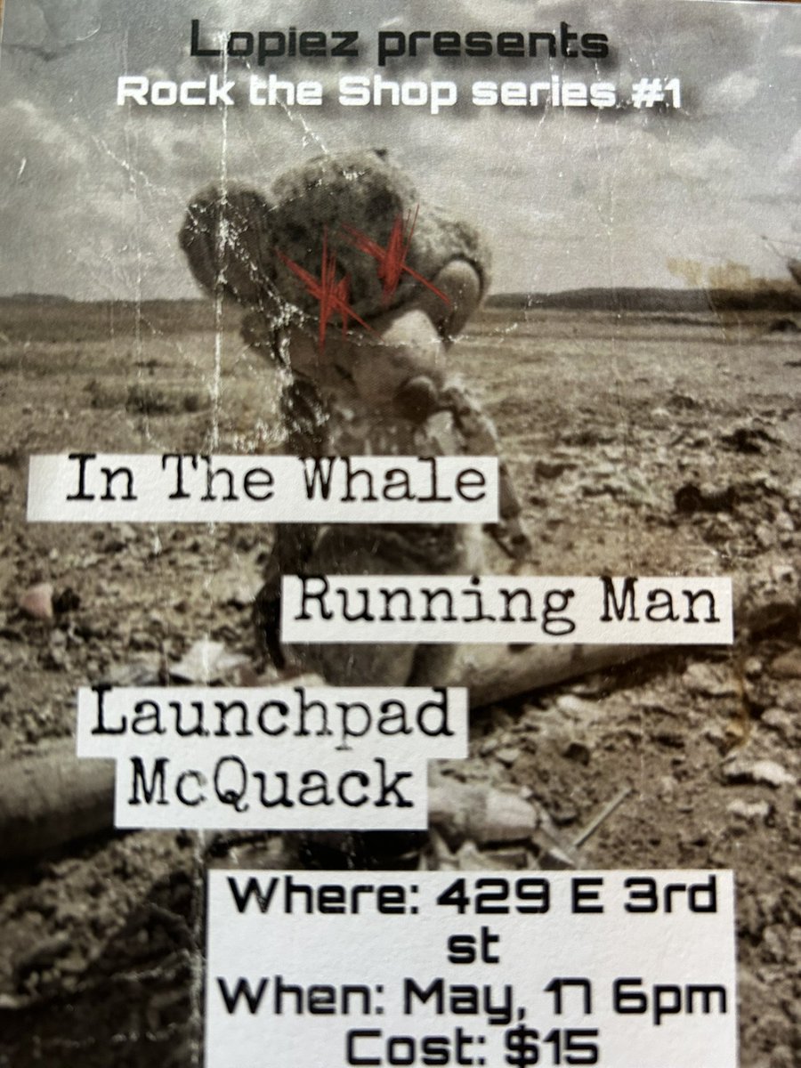 On sale now! Our first “Rock the Shop” show, feat. <a href="/inthewhale/">INTHEWHALE</a>, Running Man, and Launchpad McQuack! 5/17 6pm $15 tickets available at LoPiez!