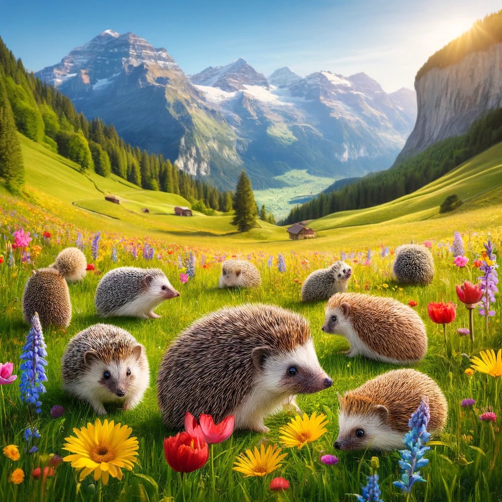 Eigentlich 7 Igel. Aber leider kann Dall-e partout nicht auf sieben zählen. 
cc:  <a href="/ericgujer/">Eric Gujer</a>