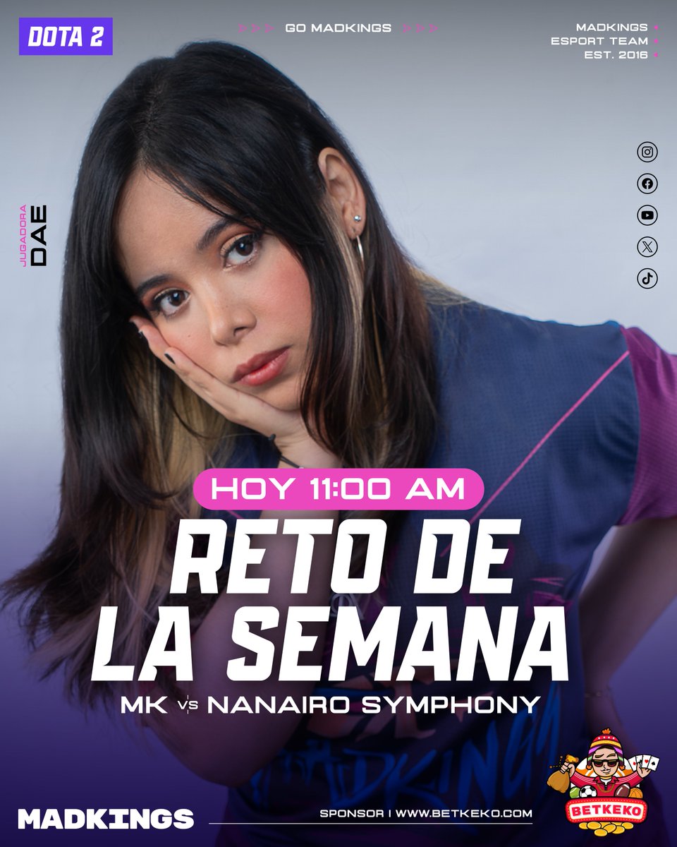 ¡Tenemos nuevo reto para este sábado! 😎

Hoy nos tocará enfrentarnos a Nanairo Symphony en un gran juego al mejor de un mapa y ver si tienen lo necesario para llevarse los 100 soles de mi tío Betkeko. 🔥

📺Te esperamos a las 11:00 a.m. a través de nuestras redes.

#dota2