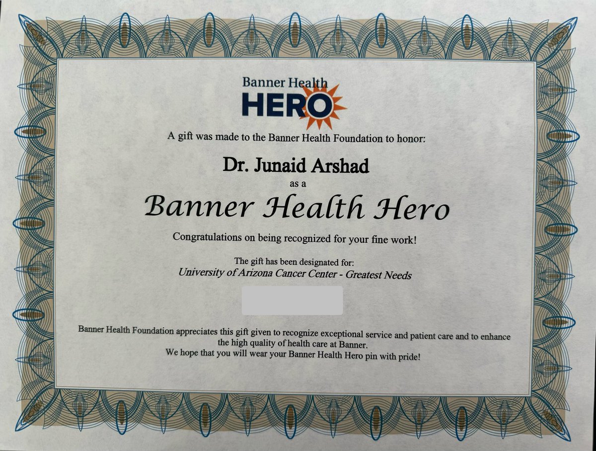 Thrilled to have this honor. This recognition isn’t just about me; it’s a testament to the incredible dedication and hardwork of our entire team. Together we are making a difference in lives of those we serve. #Teamwork @rachnatshroff @UAZHemeOnc @UAZCancer