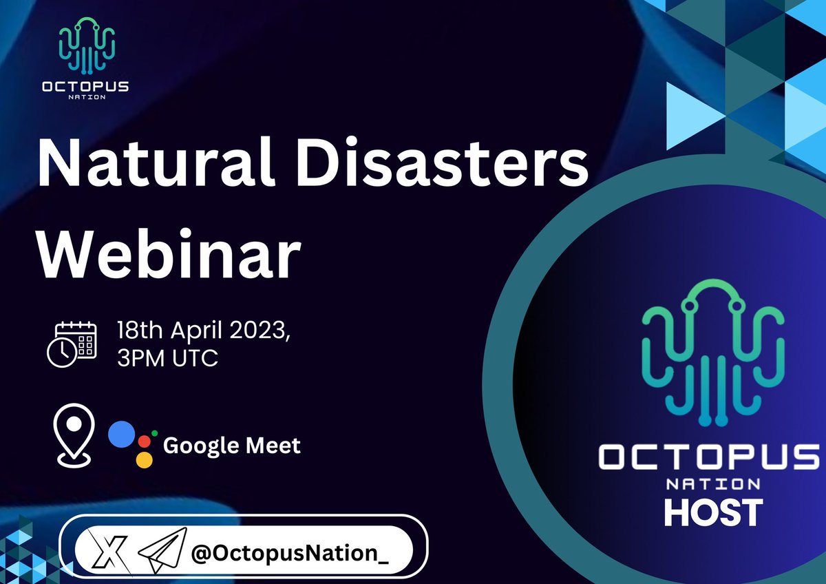 Come join us for a crucial webinar on Natural Disasters🌪️🌪️ hosted by Octopus Nation! Gain valuable insights into preparedness and response strategies. Don't miss out on this vital discussion! #NaturalDisasters 🌀🌀 #Webinar #OctopusNation 🌋🌋