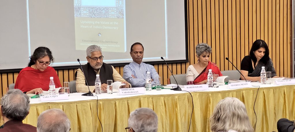 In Defence of the Republic: Upholding the Values at the Heart of India's Democracy. Packed hall at the book launch and discussion at IIC, around the book that's a collection of 74 letters from the Constitutional Conduct Group. A 'manifesto of informed dissent.' Must read.