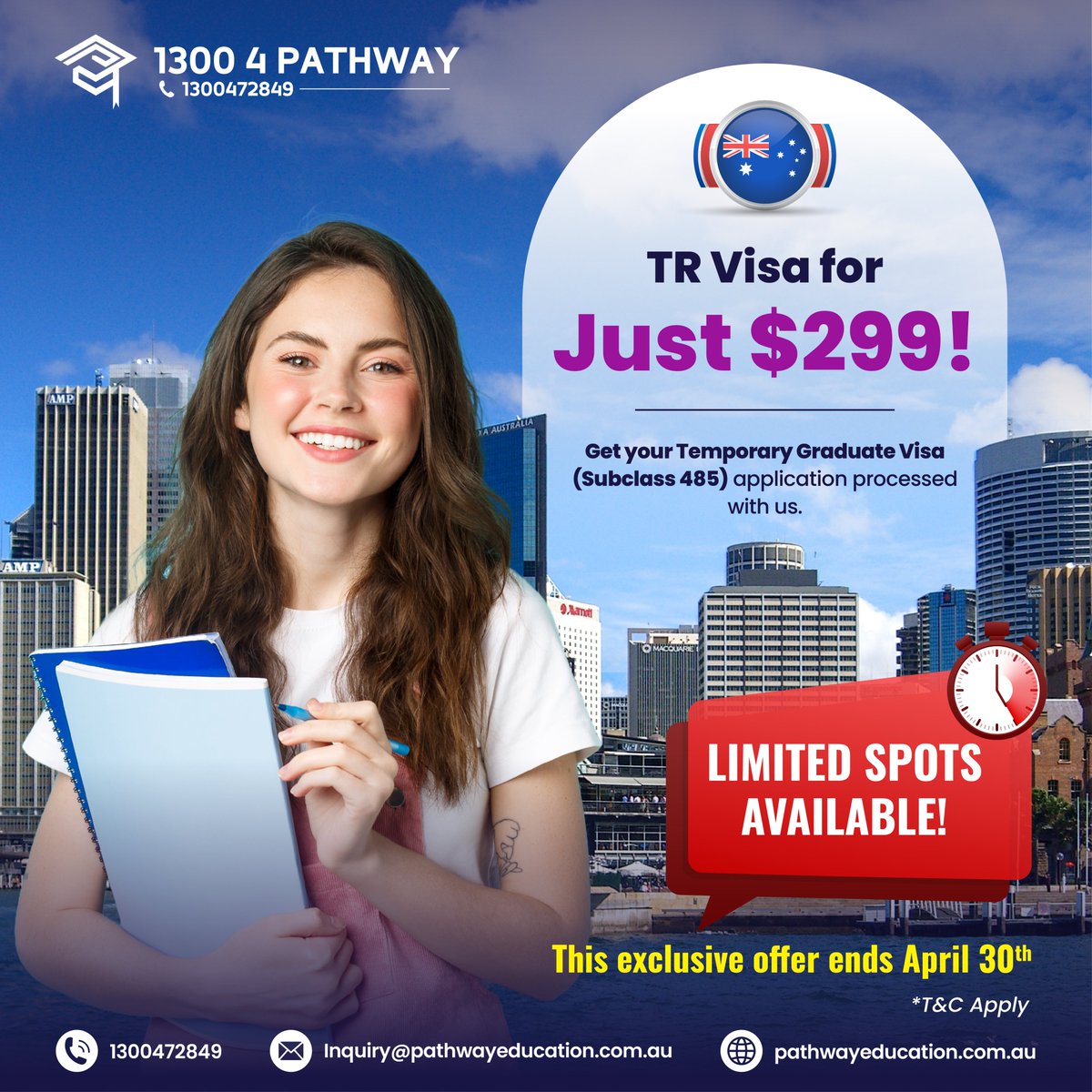 ⏰ Limited-Time Offer!⏰ 
Get your TR Visa for just $299!🎓

#TRVisa #temporarygraduatevisa #gradutevisa #subclass485 #visaapplication #visainAustralia
#migrationservices #Immigrationlawyer #MelbournesMigrationExperts