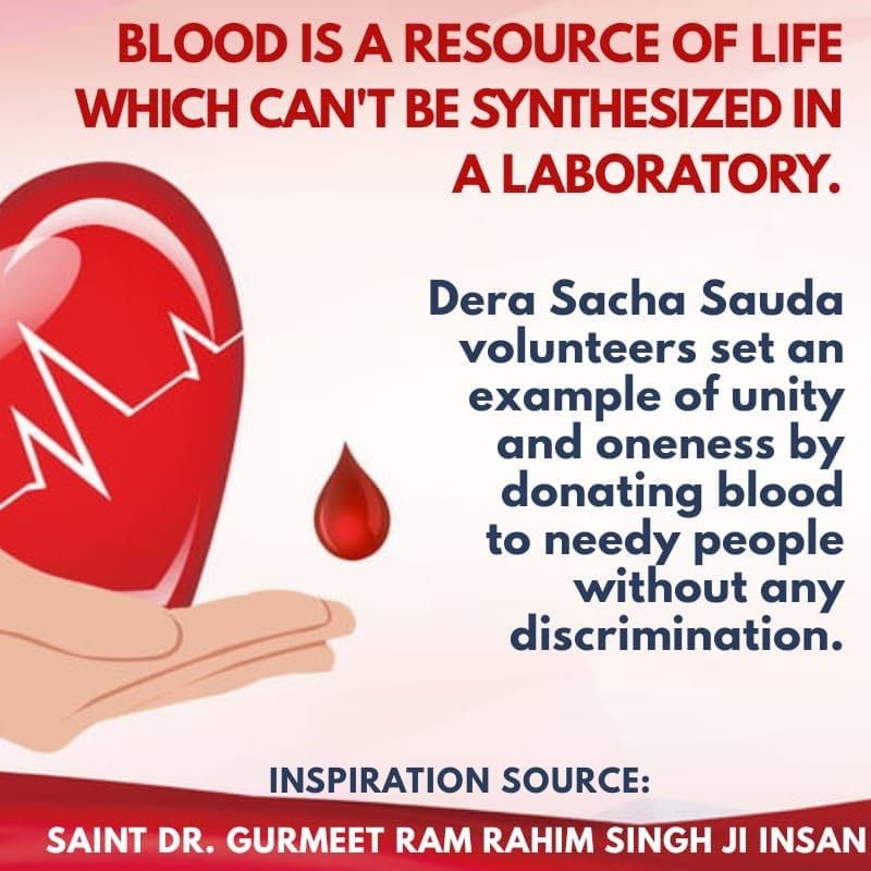 Every blood donor is a hero because he save lives. With the inspiration of #SaintDrMSGInsan the volunteers of Dera Sacha Sauda are ready 24×7 for donating blood. Till date lakhs of have been donated by them. That's why Guruji named it #TrueBloodPump #RealLifeHero