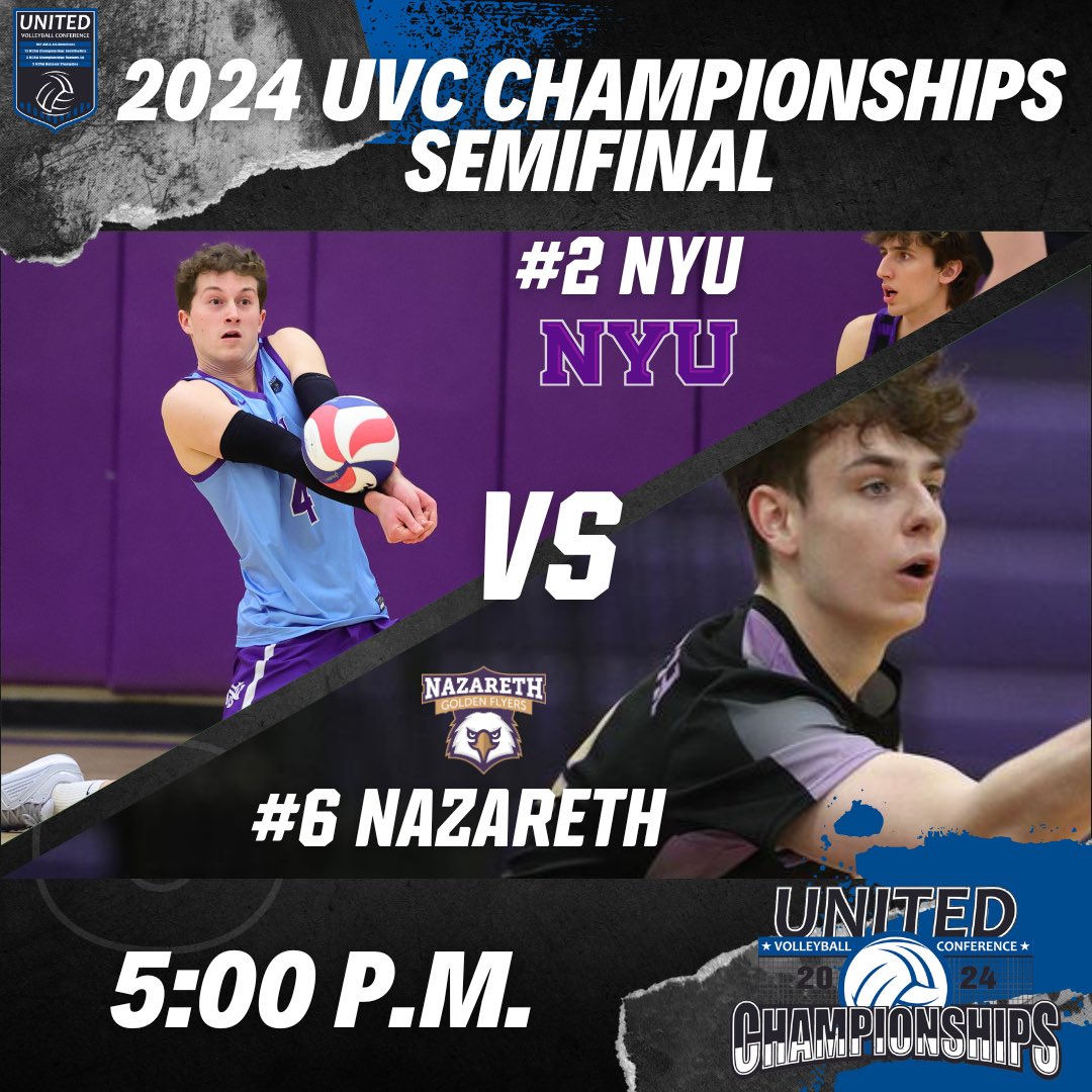 It’s day 2 of the #UVC Championship! Kicking off the semifinals is No. 1 @VassarAthletics facing No. 4 @MITAthletics at 2:30pm. No. 2 @NYUAthletics faces No. 6 @NazAthletics for the final match of the day at 5:00pm.