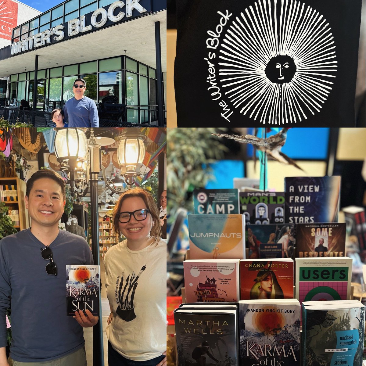 BrandonYKBoey's tweet photo. It was great to visit Las Vegas and sign at The Writer’s Block, “bookseller, educator, literary treasury, and artificial bird sanctuary”! One of the coolest bookstores around. #KarmaoftheSun https://t.co/yCHGjrRMbk