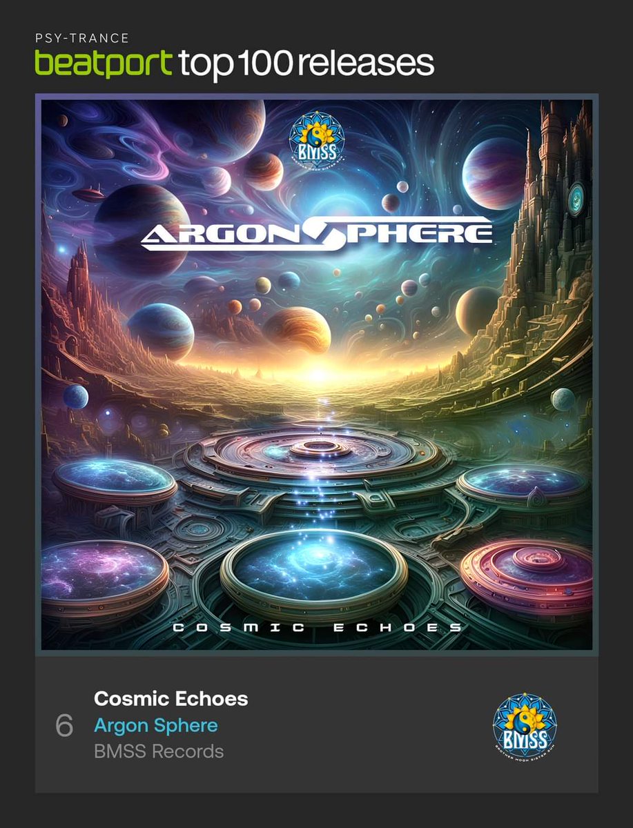 Cosmic Echoes by Argon Sphere & Mind Lab is continuously echoing in the Beatport Top 10 charts.

Thank you for your resonance! 💫

 #keepingitholistic #bmssrecords #beatport #beatportchart #psytrance #psytrancemusic #newmusic