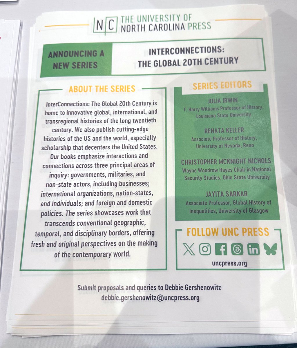 Excited to see the announcement for our new series — InterConnection: The Global 20th Century — at the @UNC_Press booth! If you’re at @The_OAH and would like to chat about a project this afternoon, feel free to send me a DM!