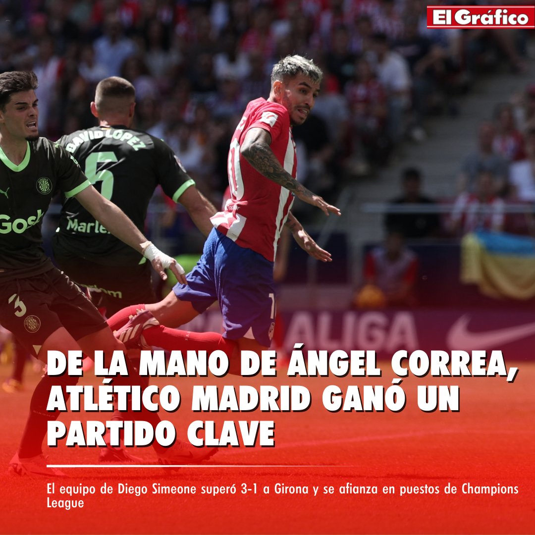 Ángel Correa marcó un gol en el triunfo clave de Atlético Madrid 👼🇦🇷 ➡️De cabeza, el rosarino anotó el 2-1 para revertir el resultado. El equipo de Simeone, que había comenzado abajo, superó 3-1 a Girona con un doblete de Griezmann. 🔝Con estos tres puntos, se afianza en los…