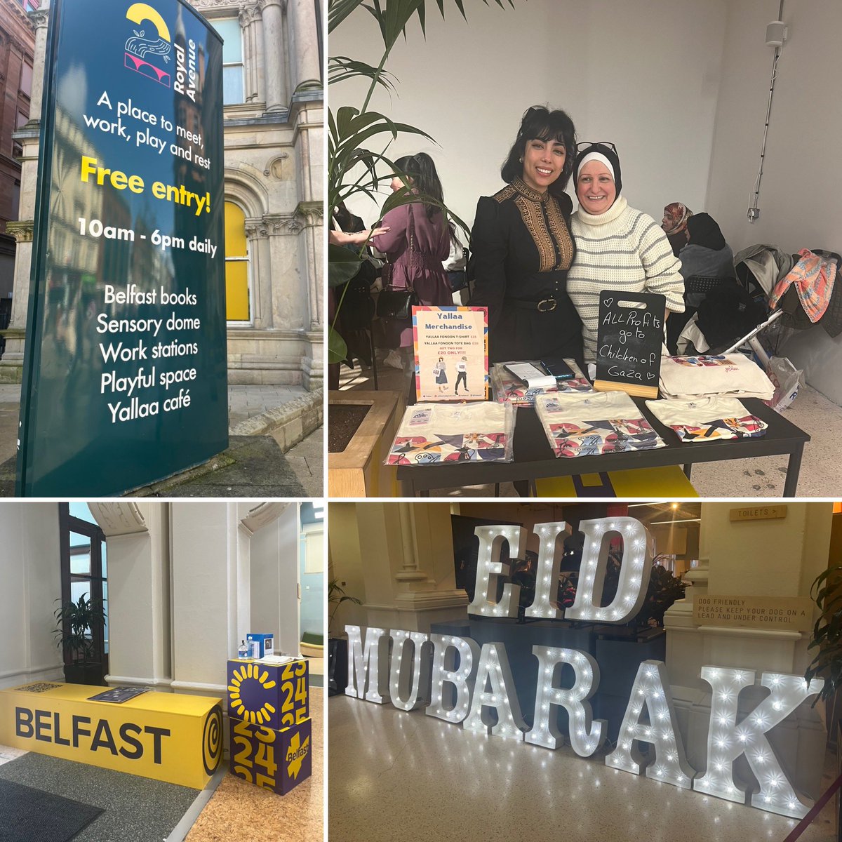 Eid event at 2 Royal Avenue in Belfast. The Yallaa @YallaaNI women are selling merch to raise funds for children in Gaza.