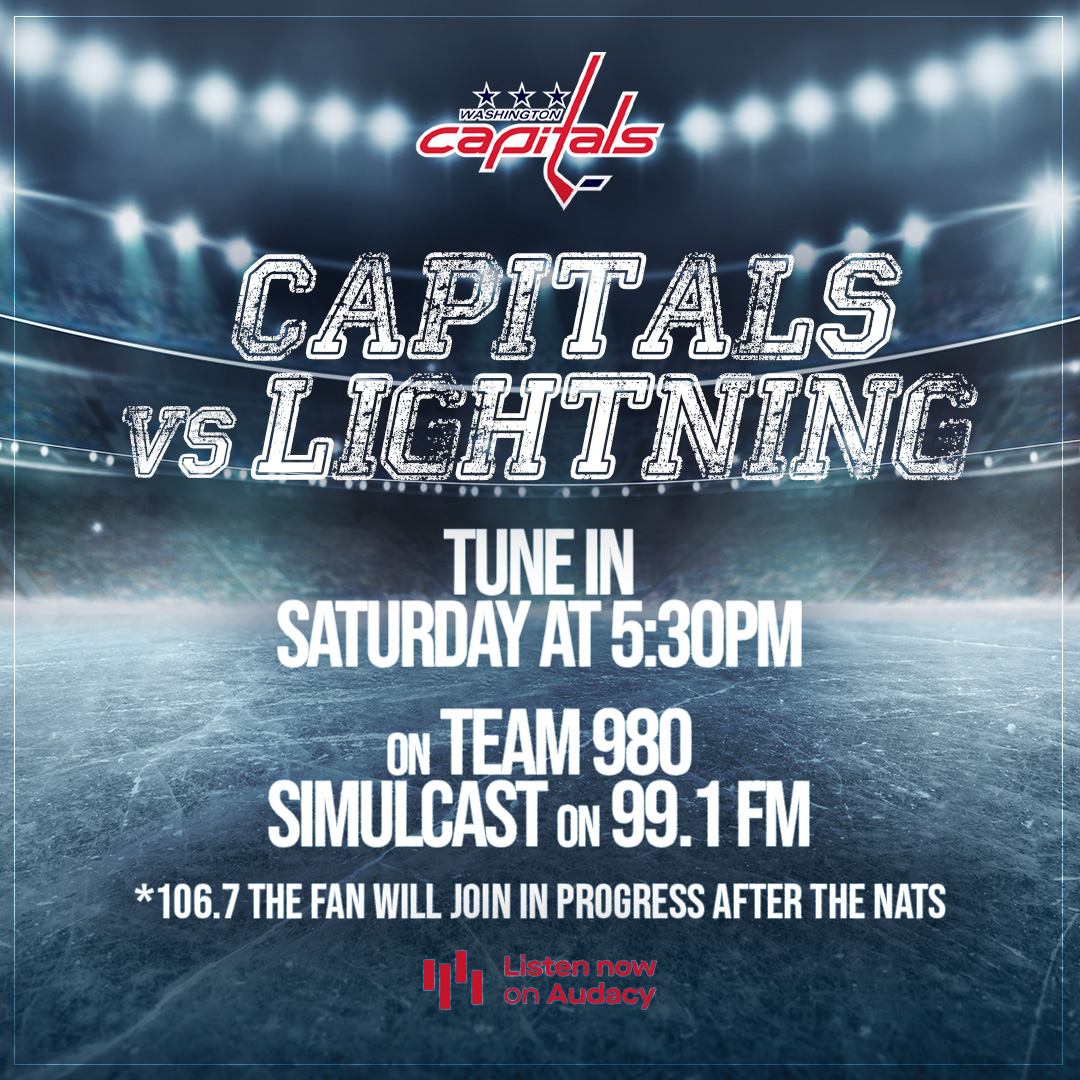 The Capitals play a HUGE game to keep their playoff hopes alive. Catch the action against the Lightning today at 5:30 p.m. on Team 980. (Coverage on The Fan after the Nats vs. A's)