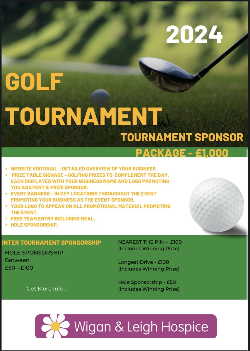 Clarkes Golf Centre (@clarkesgolf) on Twitter photo Join us on 2nd May 2024 @deanwoodgolf and support the fantastic @wiganleighhospice Golf Day โณ๏ธ
Round up your golfing buddies for a great day out๐๏ธ
For further information please contact fundraising@wlh.org.uk Join us on 2nd May 2024 @deanwoodgolf and support the fantastic @wiganleighhospice Golf Day โณ๏ธ
Round up your golfing buddies for a great day out๐๏ธ
For further information please contact fundraising@wlh.org.uk