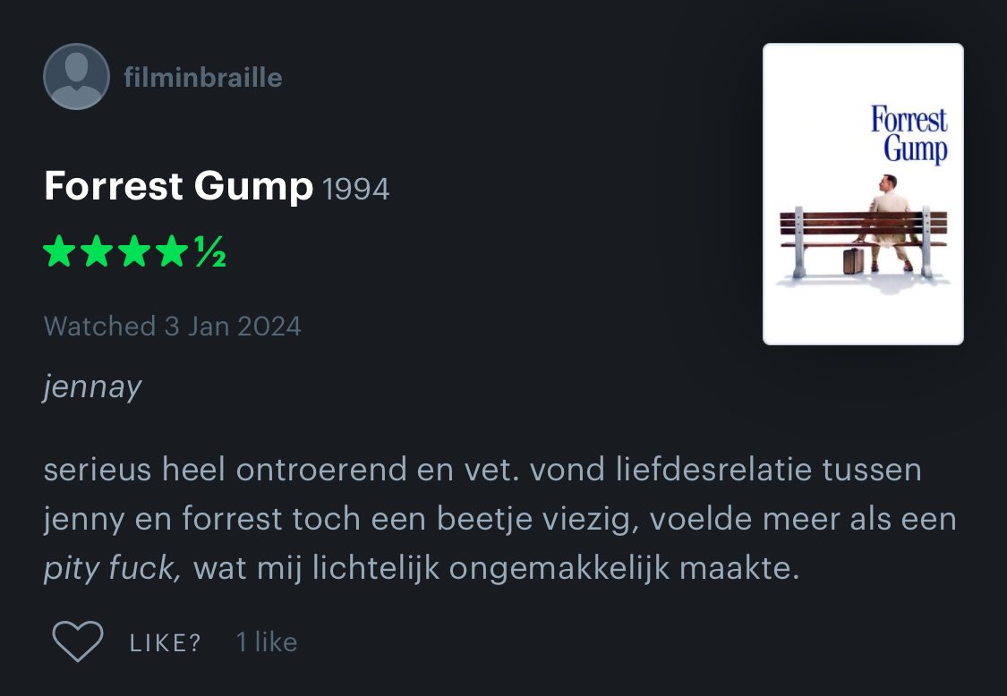 nlletterdoos's tweet photo. Forrest Gump (1994) https://t.co/TzRkmc5Obc