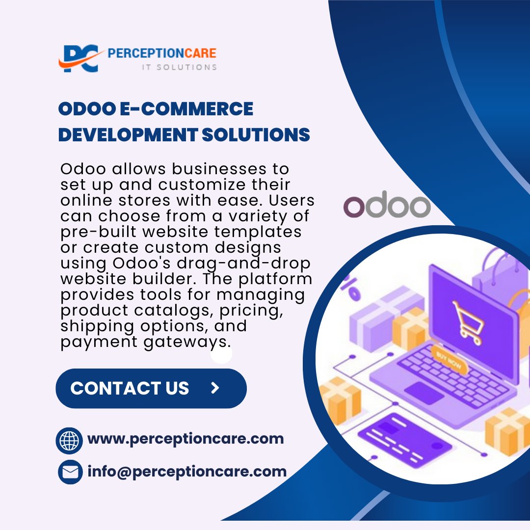 perceptioncare's tweet photo. Odoo E-commerce Development Solutions
Odoo allows businesses to set up and customize their online stores with ease.
Read More: https://t.co/1ZGsrzzxgC
#odoo #ecommerce #website #development #services #ahmedabad #perceptioncare https://t.co/cbHOO2tRnQ