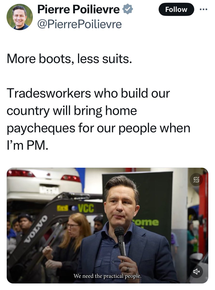 Hey @PierrePoilievre, when did the trades stop getting a paycheque? Also, who are you referring to when you say ‘our people’? The slogan machine may need some oil. 🤷‍♂️