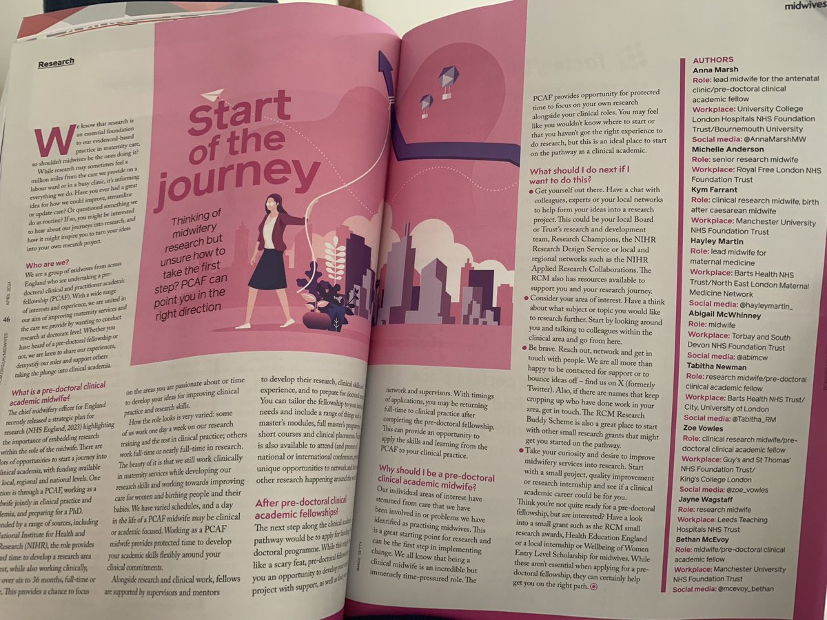 Great to see ⁦<a href="/abimcw/">Abigail McWhinney</a>⁩ and other midwives furthering their clinical research careers in the ⁦<a href="/MidwivesRCM/">Royal College of Midwives 💙</a>⁩ magazine today ⁦<a href="/TorbaySDevonNHS/">Torbay and South Devon NHS Foundation Trust</a>⁩ ⁦<a href="/NIHRresearch/">National Institute for Health and Care Research</a>⁩ #maternityresearch hoping to join you all soon