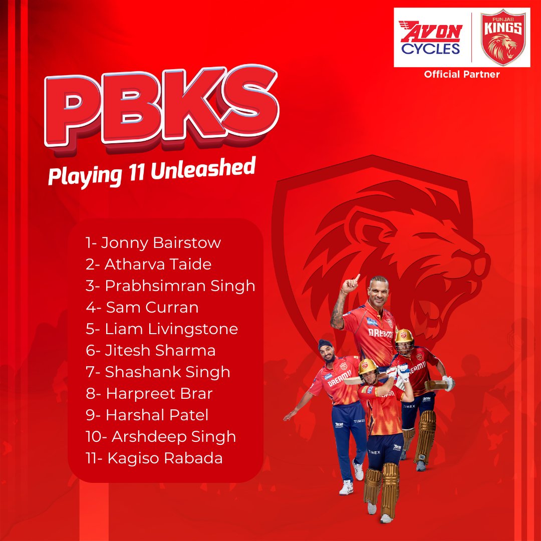 Punjab Kings Playing XI: 🔥 Ready to dominate! #PBKS #T20Match #KingsRideWithAvon #JazbaHaiPunjabi #SherSquad #PBKSvsTeamRajasthan