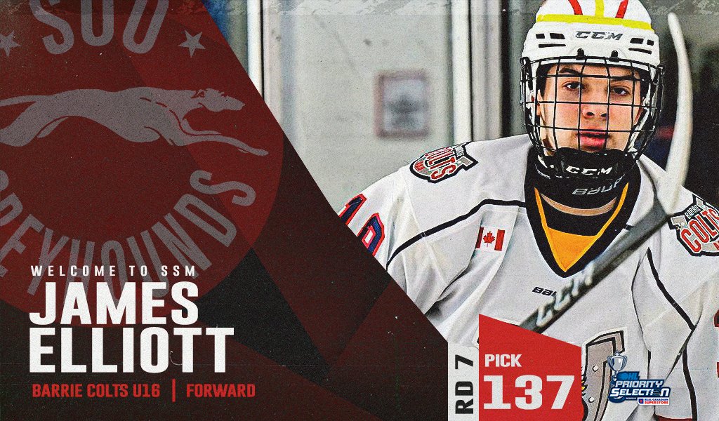 Soo Greyhounds (@ohlhoundpower) on Twitter photo With the 137th pick in the 2024 OHL Priority Selection, the Soo Greyhounds are proud to select James Elliott from the Barrie Colts U16
<a href="/OHLHockey/">Ontario Hockey League</a> | #OHLDraft With the 137th pick in the 2024 OHL Priority Selection, the Soo Greyhounds are proud to select James Elliott from the Barrie Colts U16
<a href="/OHLHockey/">Ontario Hockey League</a> | #OHLDraft