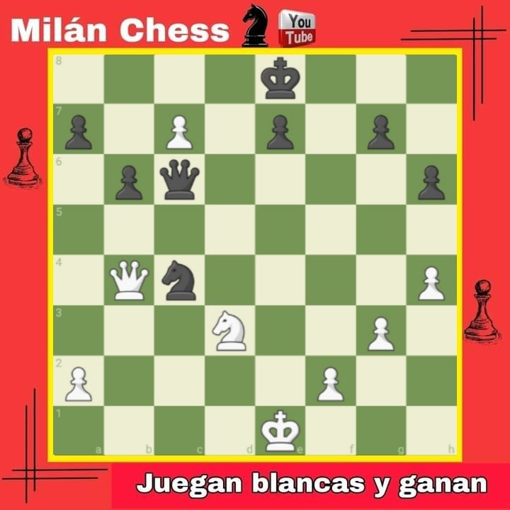 ChessMilan's tweet photo. Problema del día 🤔♟️. 
Juegan blancas y ganan... 
Encuentra la mejor jugada para ganar material y obtener ventaja decisiva ⚔️♟️.

#ProblemaDiario
#AjedrezUnaPasion
#AprendeAjedrezDesdeCero
#AjedrezParaTodos
#MilanChess
#SuscribeteANuestroCanal https://t.co/Dx4rjYBLGC