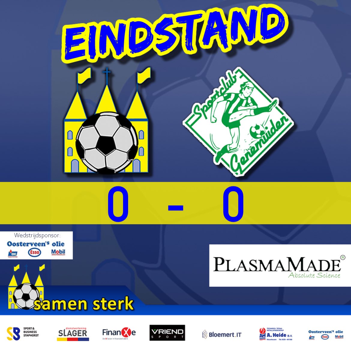 vvstaphorst's tweet photo. 90’ + 5 Afgelopen. Staphorst en @scgenemuiden komen allebei niet verder dan 0-0. 
Ondanks de nodige powerplay en kansen weten beide ploegen niet te scoren. 

#STAgen #samensterk #kopdrveur #derbyday https://t.co/MjKOSO7xlh