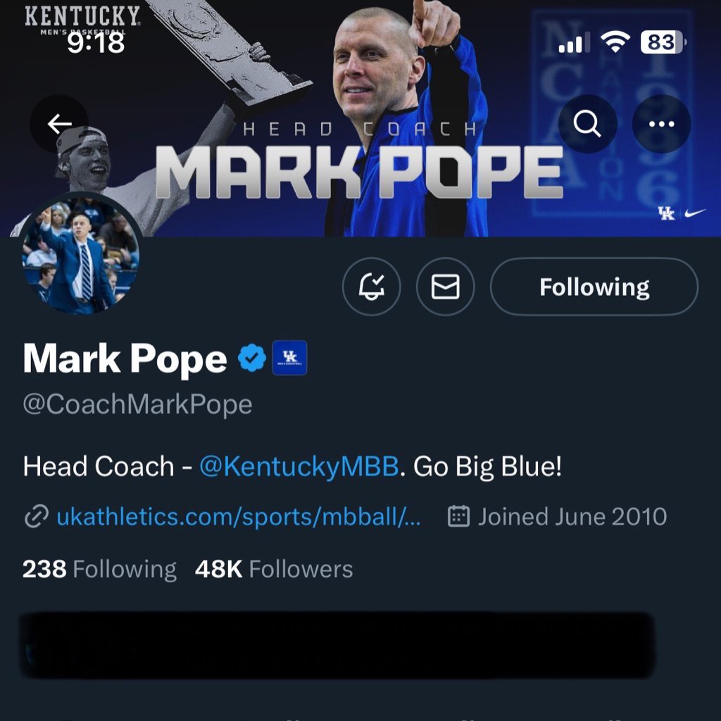 TristanUda's tweet photo. On Thursday night, Mark Pope had just over 12,000 Twitter followers.

About 36 hours later, Pope has already surpassed Dan Hurley, who has won back-to-back national titles, with 48,000 followers.

Thats the #BBN https://t.co/kNkzShuaUw