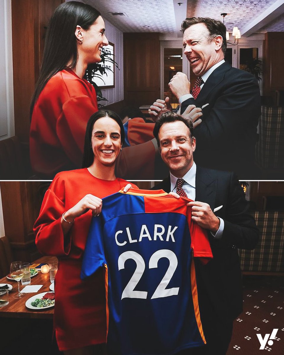Ted Lasso was on hand to present Caitlin Clark with an AFC Richmond jersey at the Wooden Award ceremony 👏 (via @IowaWBB / IG)