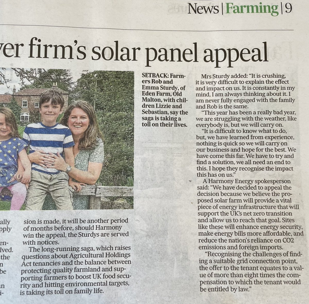 Gosh we all look a lot less stressed and younger in this photo taken in 2021.. 😔 Family ‘crushed’ by @Harmony_Energy_ appeal @tenantfarmers @NFUtweets @emmaloisryan @yorkshirepost @northyorksc #solar #appeal #malton #farmingfamily