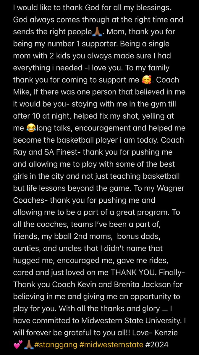 Mackenzie Amos (@kenzielynette21) on Twitter photo With God, my family, and coaches by my side <a href="/SAFinestbball/">SA Finest Basketball</a> <a href="/ladytbirdgbb/">Wagner Girls BBall</a> <a href="/big_mikeSA/">Mike Williams</a> - i am extremely blessed to announce my commitment to play basketball and further my education at <a href="/MSUTexasWBB/">MSU Texas Women’s Basketball</a> <a href="/Brenita33/">Brenita Jackson</a> <a href="/Kevin_KBJ/">Kevin Jackson</a> #stanggang #committed #AGTG 🙏🏾💛 With God, my family, and coaches by my side <a href="/SAFinestbball/">SA Finest Basketball</a> <a href="/ladytbirdgbb/">Wagner Girls BBall</a> <a href="/big_mikeSA/">Mike Williams</a> - i am extremely blessed to announce my commitment to play basketball and further my education at <a href="/MSUTexasWBB/">MSU Texas Women’s Basketball</a> <a href="/Brenita33/">Brenita Jackson</a> <a href="/Kevin_KBJ/">Kevin Jackson</a> #stanggang #committed #AGTG 🙏🏾💛