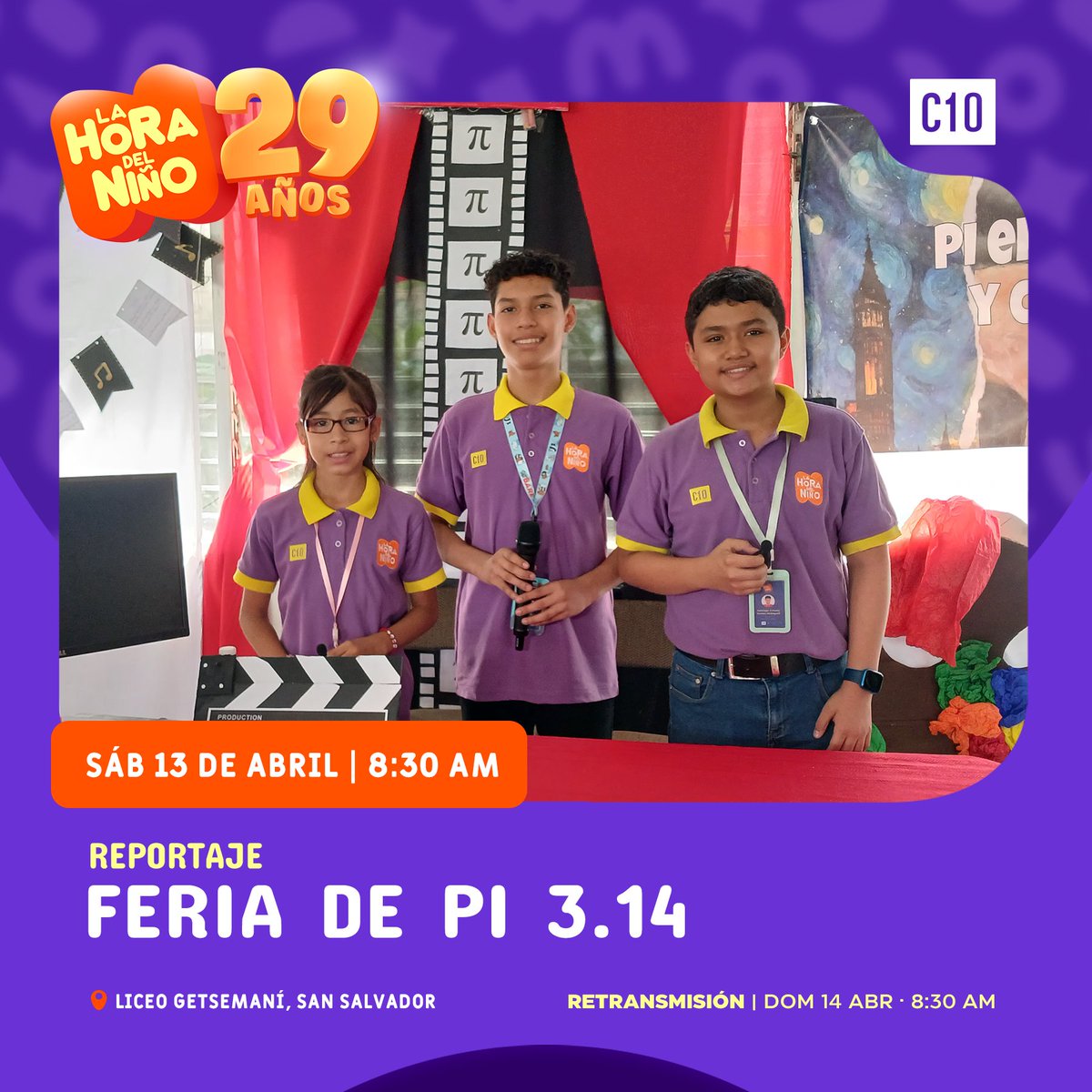 lahoradelnino's tweet photo. La feria de Pi 3.14 fue una actividad lúdica con los estudiantes del Liceo Getsemaní. Conoce todos los detalles en un reportaje especial este 13 y 14 de abril a las 8:30 am por #Canal10sv y en https://t.co/zy8bdWH2Xx 
#FeriadePi #pi314 #Matemáticas #LaHoradelNiño https://t.co/MKqdNU73pg