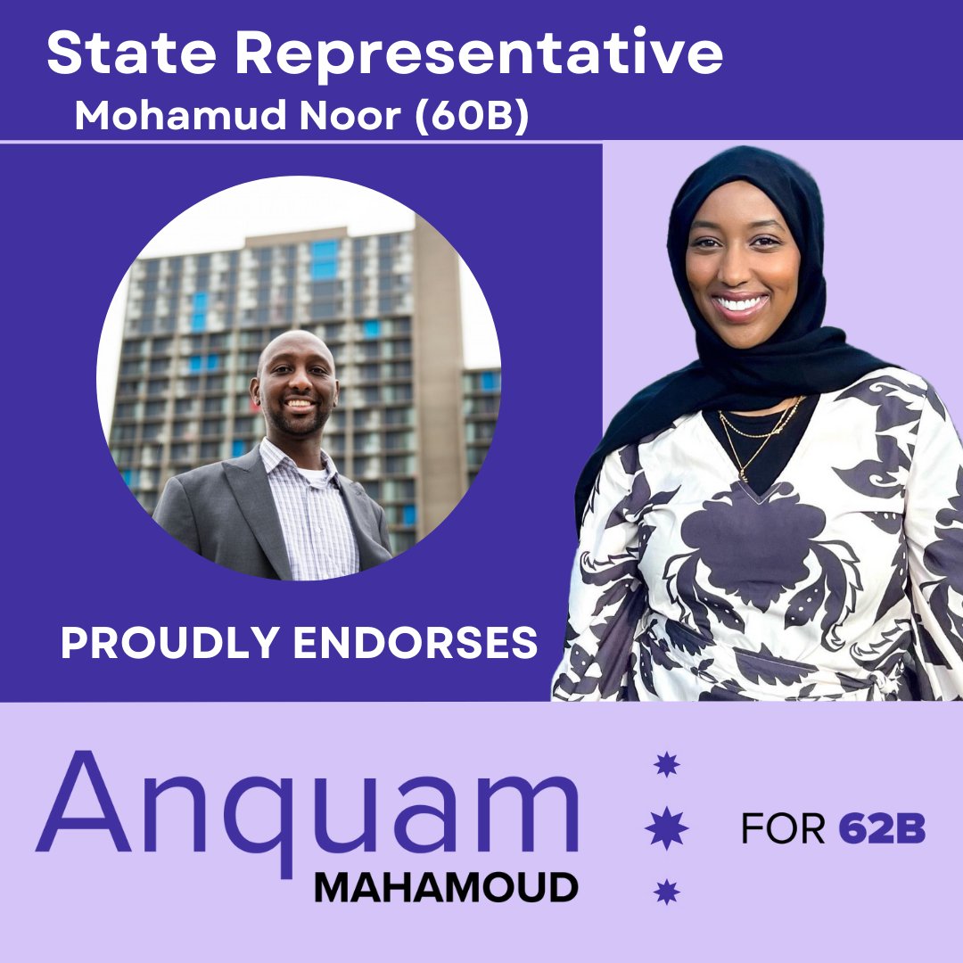 Thank you, @mohamudnoor for your endorsement! 'Anquam's dedication to social justice and equity will make her a valuable asset in the Minnesota House. Her experience and expertise in health care policy will be invaluable in creating positive change for 62B.' -Mohamud Noor